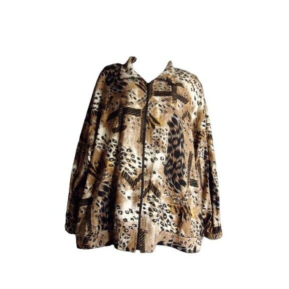 Erin London Full Zip Jacket Athleisure 100% Silk Animal Print Women Size 2x - Picture 1 of 9